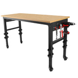 60" ×24'' Adjustable Workbench Heavy - Duty with Power Outlet and Wheels Large Load Capacity Rubber Wood Top - Fab Heavy Parts