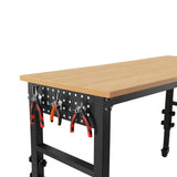 60" ×24'' Adjustable Workbench Heavy - Duty with Power Outlet and Wheels Large Load Capacity Rubber Wood Top - Fab Heavy Parts