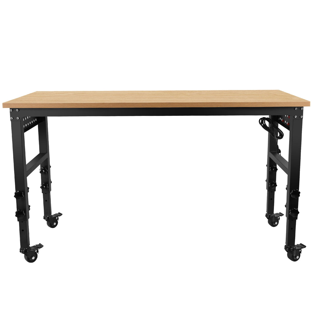 60" ×24'' Adjustable Workbench Heavy - Duty with Power Outlet and Wheels Large Load Capacity Rubber Wood Top - Fab Heavy Parts