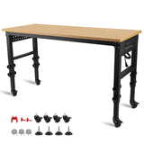 60" ×24'' Adjustable Workbench Heavy - Duty with Power Outlet and Wheels Large Load Capacity Rubber Wood Top - Fab Heavy Parts