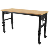 60" ×24'' Adjustable Workbench Heavy - Duty with Power Outlet and Wheels Large Load Capacity Rubber Wood Top - Fab Heavy Parts