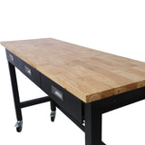 60 inch Workbench with Drawer Storage Heavy Duty Bamboo Wood Work Table with Wheels - Fab Heavy Parts