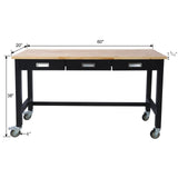 60 inch Workbench with Drawer Storage Heavy Duty Bamboo Wood Work Table with Wheels - Fab Heavy Parts