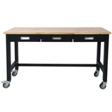 60 inch Workbench with Drawer Storage Heavy Duty Bamboo Wood Work Table with Wheels - Fab Heavy Parts