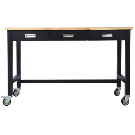 60 inch Workbench with Drawer Storage Heavy Duty Bamboo Wood Work Table with Wheels - Fab Heavy Parts