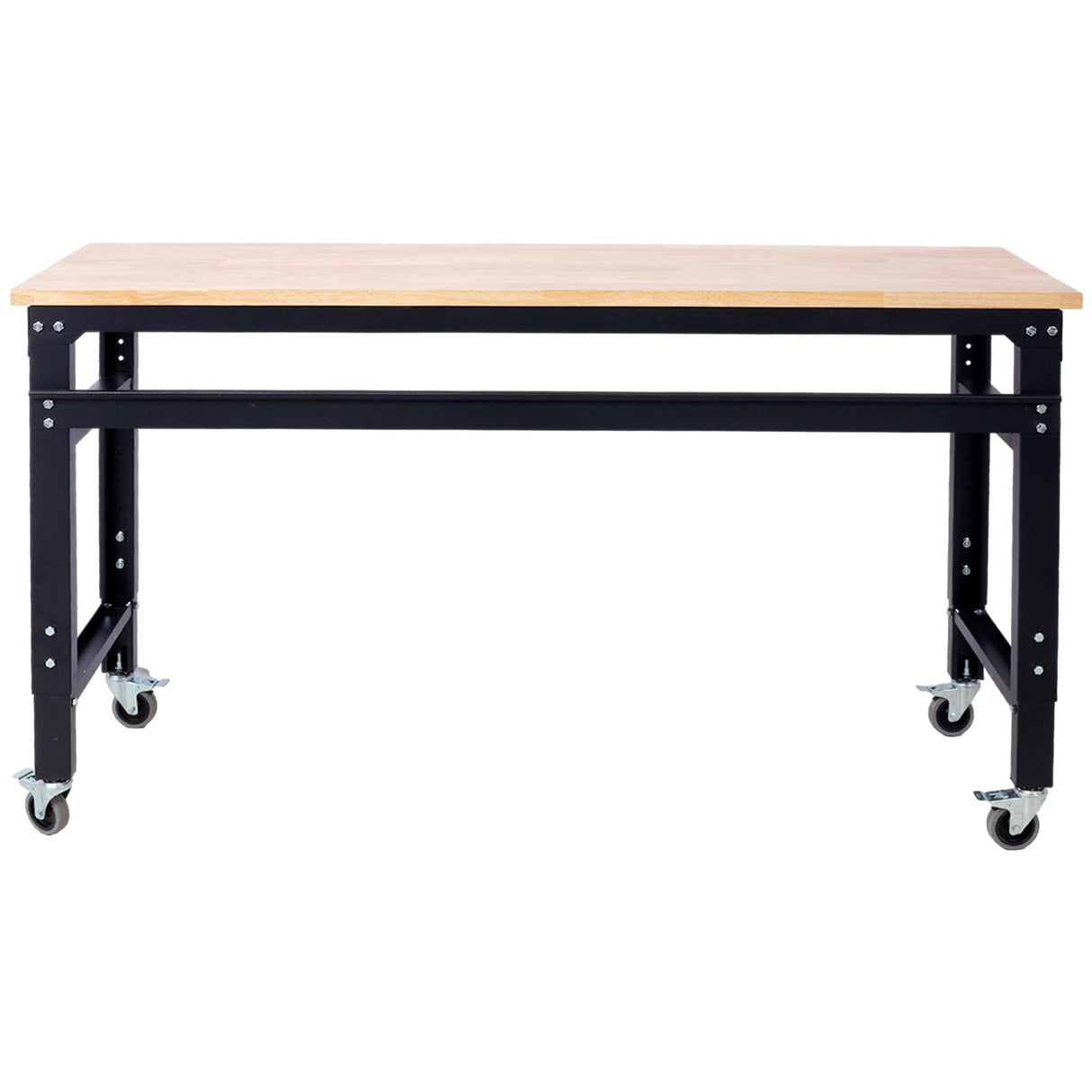 60' Wide Rolling Workbench Adjustable Height Metal with Rubber Wood Top - Fab Heavy Parts