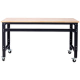 60' Wide Rolling Workbench Adjustable Height Metal with Rubber Wood Top - Fab Heavy Parts