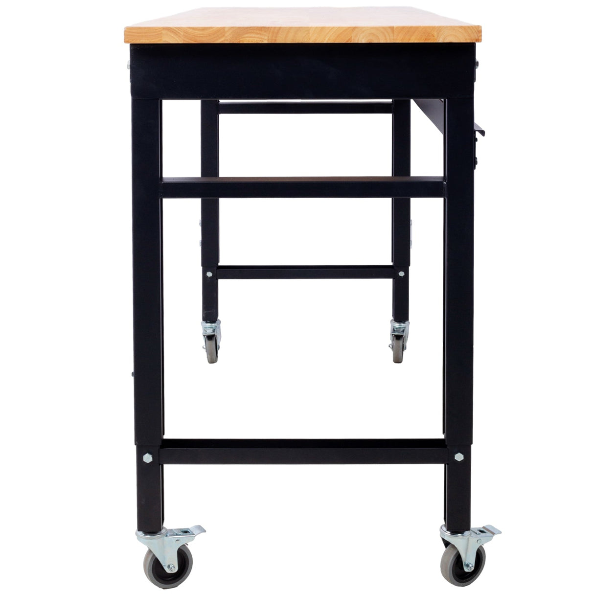 60' Wide Rolling Workbench Adjustable Height Metal with Rubber Wood Top - Fab Heavy Parts