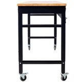 60' Wide Rolling Workbench Adjustable Height Metal with Rubber Wood Top - Fab Heavy Parts