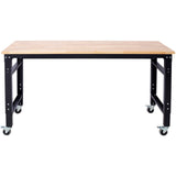 60' Wide Rolling Workbench Adjustable Height Metal with Rubber Wood Top - Fab Heavy Parts