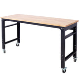 60' Wide Rolling Workbench Adjustable Height Metal with Rubber Wood Top - Fab Heavy Parts