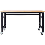 60' Wide Rolling Workbench Adjustable Height Metal with Rubber Wood Top - Fab Heavy Parts