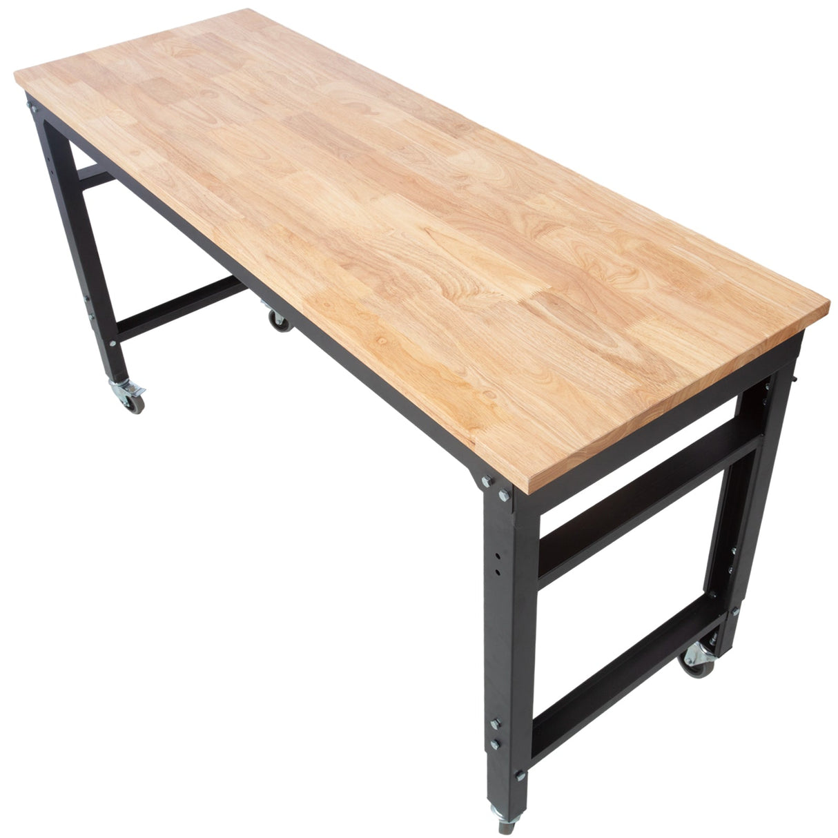 60' Wide Rolling Workbench Adjustable Height Metal with Rubber Wood Top - Fab Heavy Parts