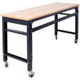 60' Wide Rolling Workbench Adjustable Height Metal with Rubber Wood Top - Fab Heavy Parts