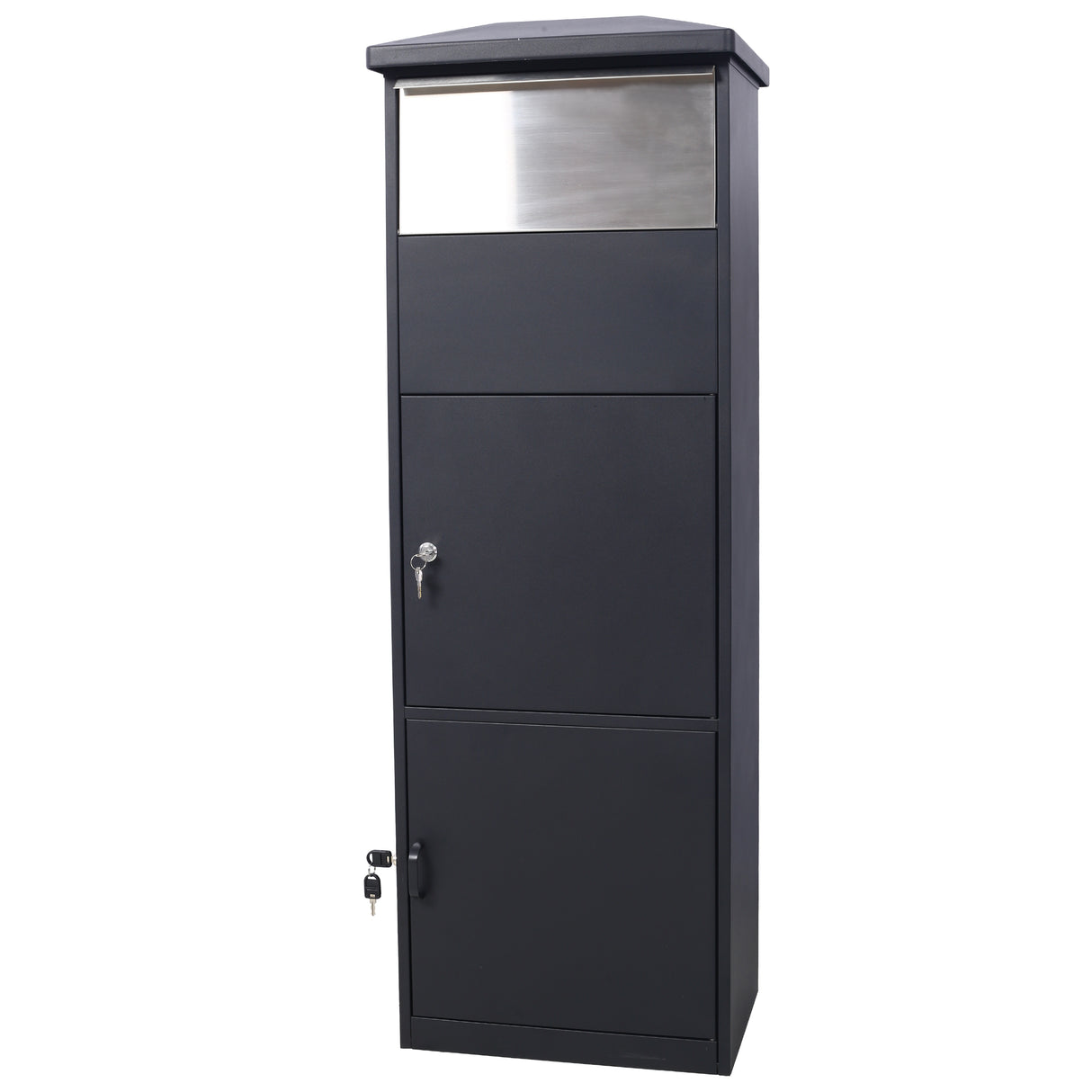 Large Package Delivery Parcel Mail Drop Box Floor Lockable Drop Slot Mail Box with Parcel Compartment--Black