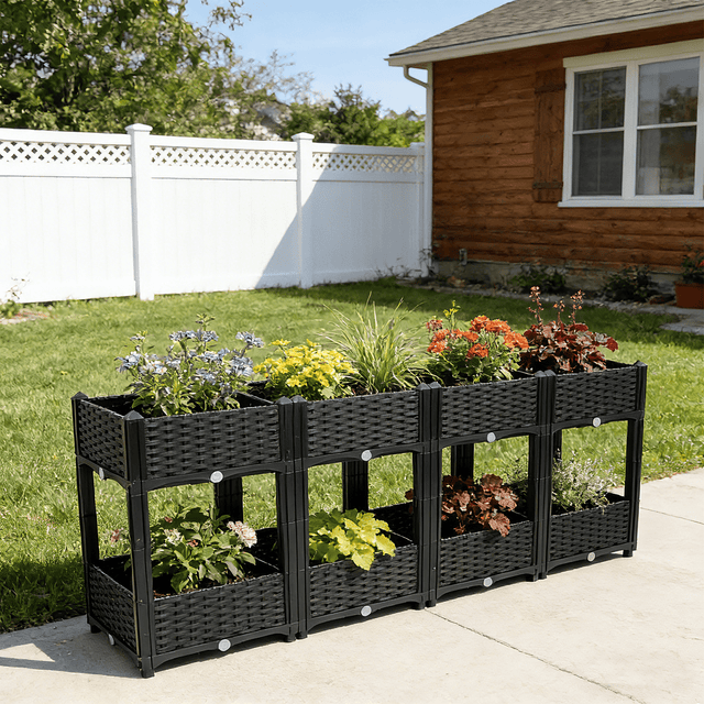 63"x15.7"x27.7" Elevated Planter Garden Box with Drainage Plug Raised Beds for Vegetable/Flower/Herb Outdoor Standing Gardening Kit - Black - Fab Heavy Parts