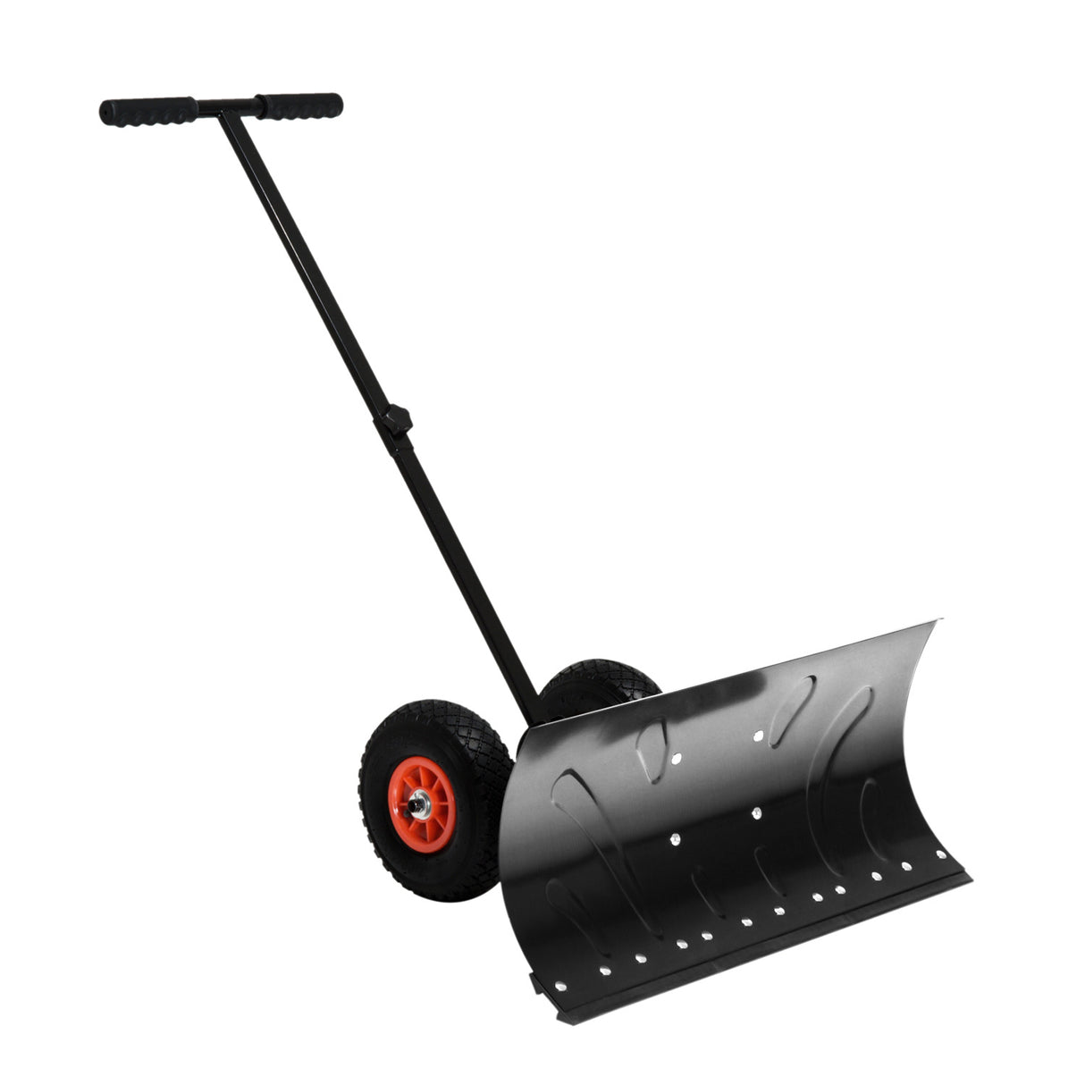 Snow Shovel with Wheels Pusher Cushioned Adjustable Angle Handle Removal Tool 29" Blade 10" Wheels--Black