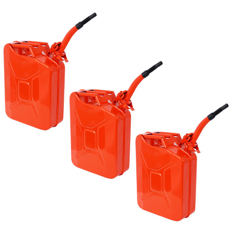 3 Pcs 5 Gallon Fuel Can with Flexible Spout Steel--Red