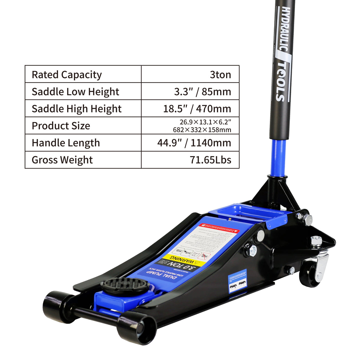 6600 Lbs Hydraulic Low Profile and Steel Racing Floor Jack with Dual Piston Quick Lift Pump Blue Lifting Range 3.3" - 18.5" - Fab Heavy Parts