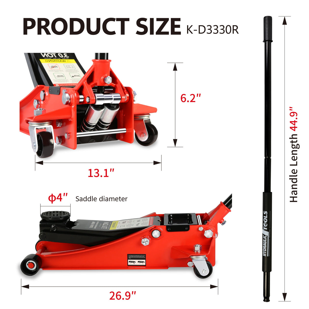 6600 Lbs Hydraulic Low Profile and Steel Racing Floor Jack with Dual Piston Quick Lift Pump Lifting Range 3.3" - 18.5" - Fab Heavy Parts