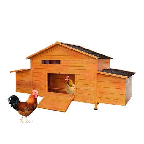 67.7“ Large Wooden Ventilated Chicken Coop with Nesting Box Perch & Pull - Out Tray Waterproof Roof Secure Lock - Fab Heavy Parts