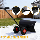 Snow Shovel Pusher with Wheels Cushioned Adjustable Angle Handle Removal Tool 29" Blade 10" Wheels Black