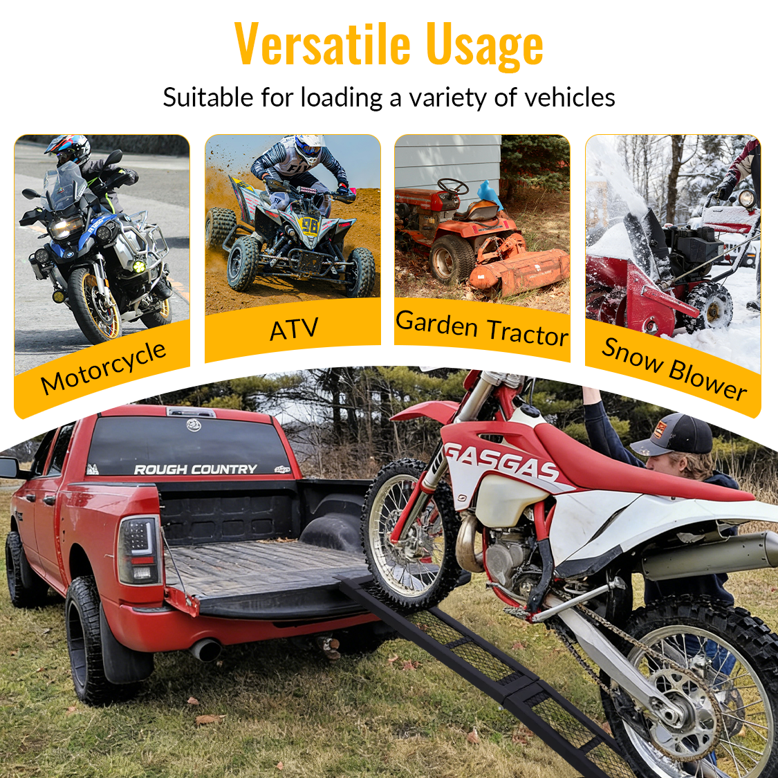 80" Rampa de carregamento em aço com capacidade para 227 kg (500 lbs), portátil e dobrável para motocicletas e quadriciclos.