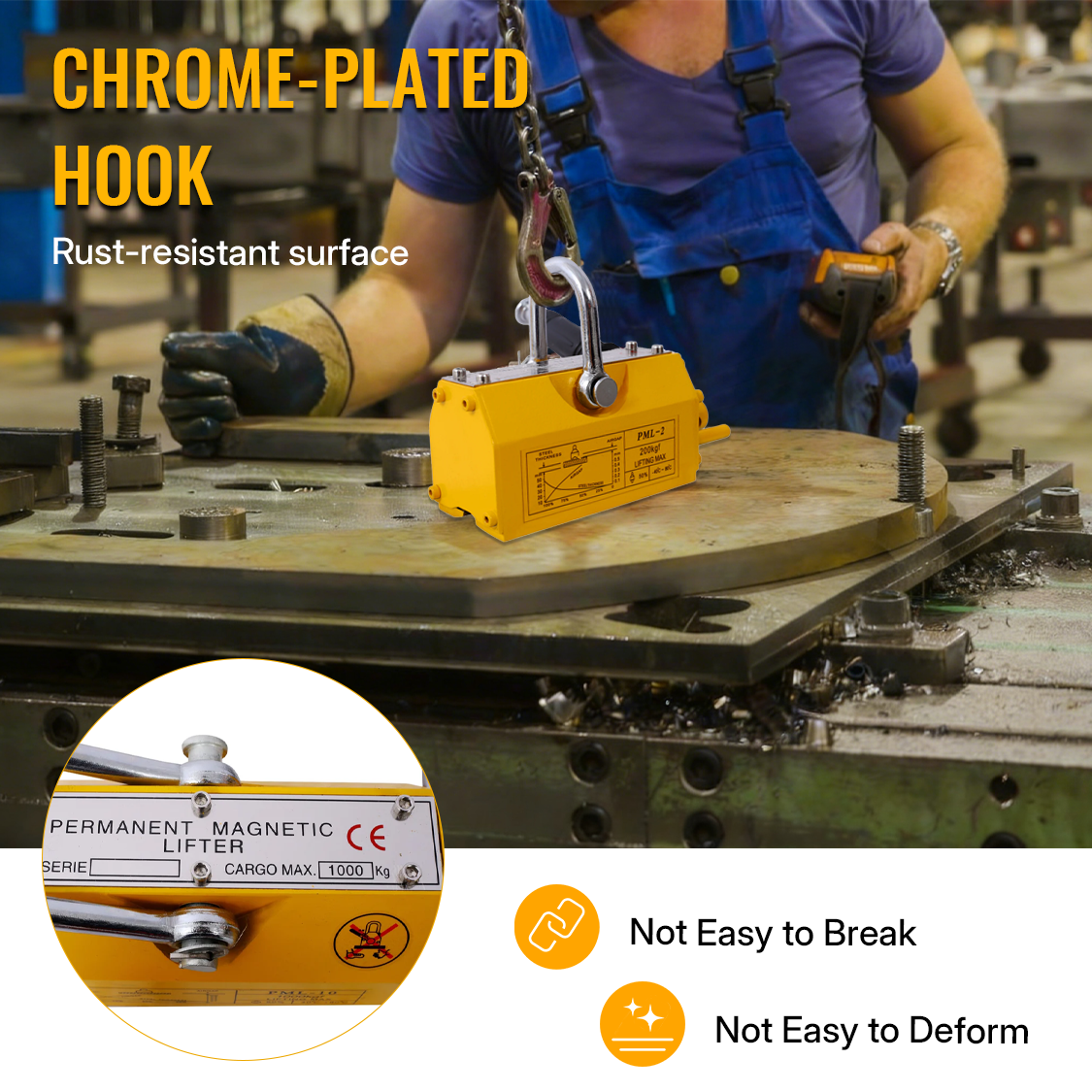 Permanent Magnetic Lifting with Release 2200lbs/1000kg Heavy Duty Magnet 2.5 Safety Factor Neodymium & Steel