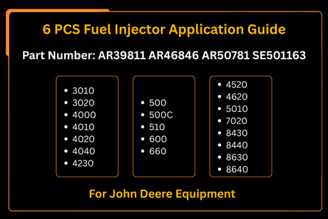 6 PCS Fuel Injector AR39811 AR46846 AR50781 SE501163 Fits for John Deere 3010 3020 4000 4010 4020 4040 4230 500 500C 510 600 660