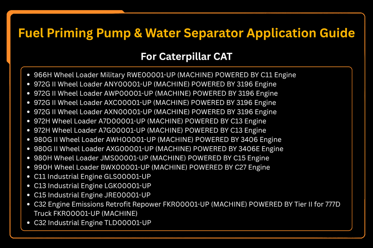 Fuel Priming Pump & Water Separator 190-8977 1908977 Fits for Caterpillar CAT 322C 325C 330C 330D 570B 580B 627G 637G 730 770 772