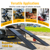 2 Rampas para Caminhão 80"x12" Rampa de carga portátil com capacidade para 1500 libras, dobrável em alumínio, com alça e fivela - Revestimento preto.