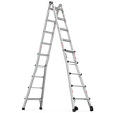 Aluminum Multi-Position Ladder with Wheels 300 lbs Weight Rating 22 FT--Metallic Grey