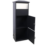 Large Package Delivery Parcel Mail Drop Box Floor Lockable Drop Slot Mail Box with Parcel Compartment--Black