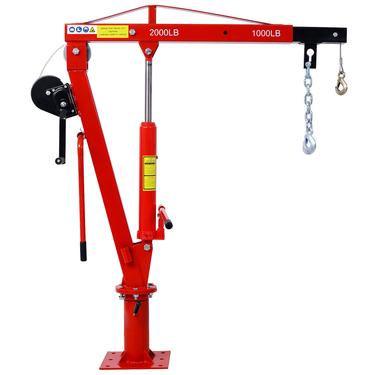 Hydraulic Pickup Truck Crane with Hand Winch Bed Hoist Jib 2000-Lb. Capacity Red