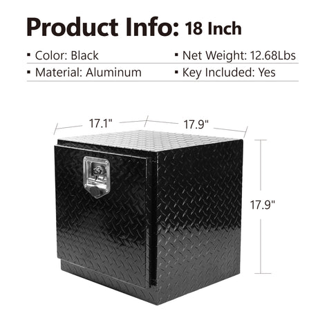 Heavy Duty Aluminum Diamond Plate Tool Underbody Box Waterproof with T-Handle Lock and Keys 17.9"×17.1"×17.9"