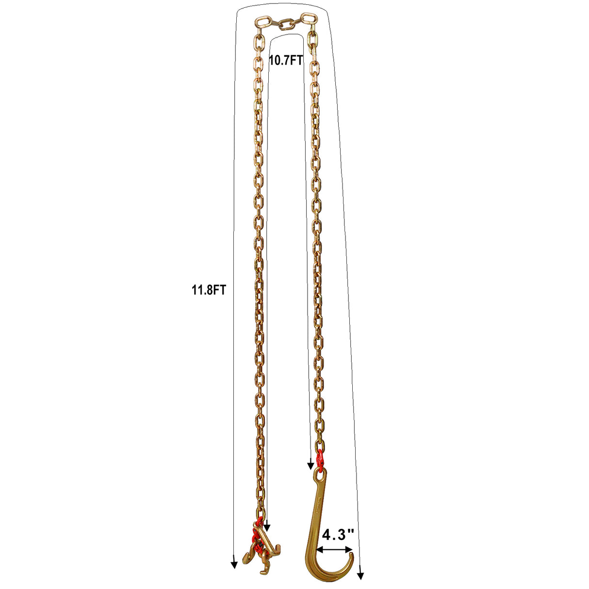 2 PCS J Hook Chain 5/16 in x 10 ft Bridle Tow G80 Bridle Transport Alloy Steel with 2 G70 J Hooks 9260 Lbs Break Strength