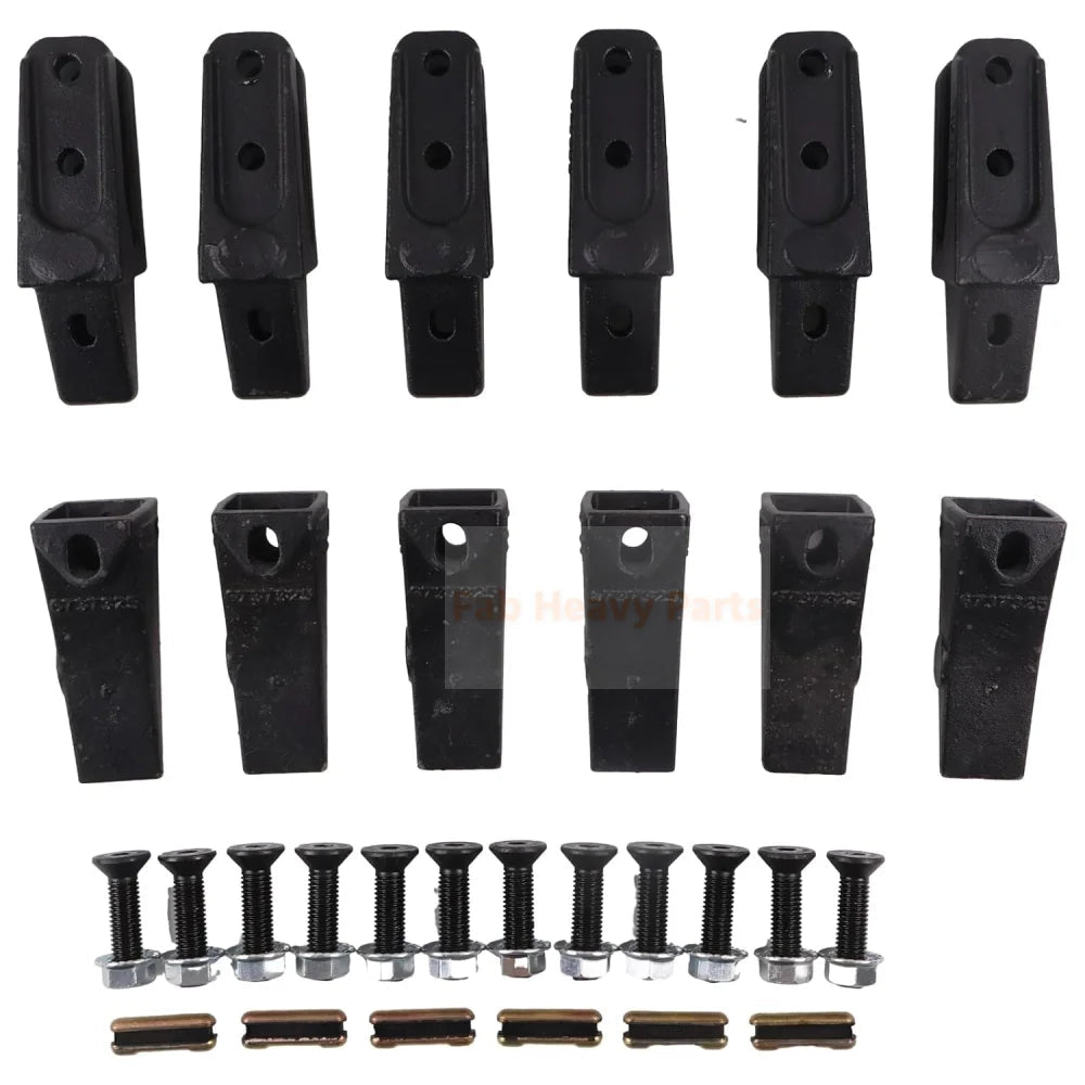 6PCS Mini Excavator Skid Bolt On Bucket Shanks 7107324 Bucket Teeth 6737325 Flex Pins 6737326 & Hardware Aftermarket Replacement For Bobcat Style Mini Excavator Skid Steers - Fab Heavy Parts