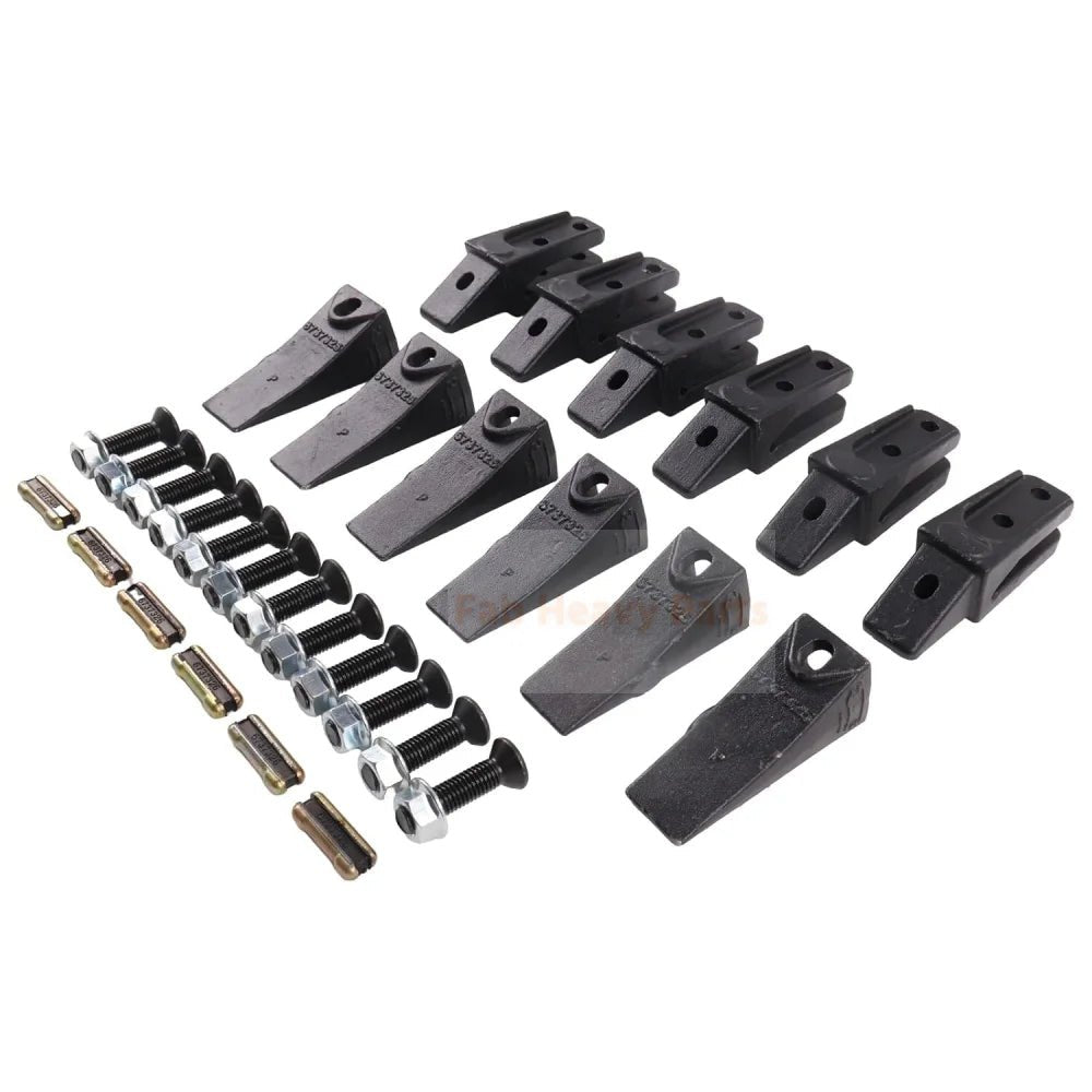 6PCS Mini Excavator Skid Bolt On Bucket Shanks 7107324 Bucket Teeth 6737325 Flex Pins 6737326 & Hardware Aftermarket Replacement For Bobcat Style Mini Excavator Skid Steers - Fab Heavy Parts