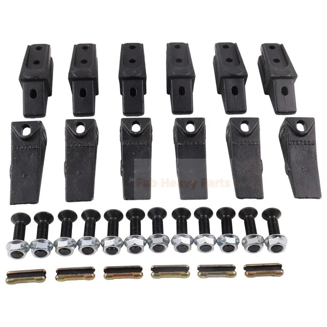 6PCS Mini Excavator Skid Bolt On Bucket Shanks 7107324 Bucket Teeth 6737325 Flex Pins 6737326 & Hardware Aftermarket Replacement For Bobcat Style Mini Excavator Skid Steers - Fab Heavy Parts
