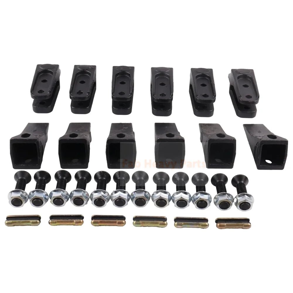 6PCS Mini Excavator Skid Bolt On Bucket Shanks 7107324 Bucket Teeth 6737325 Flex Pins 6737326 & Hardware Aftermarket Replacement For Bobcat Style Mini Excavator Skid Steers - Fab Heavy Parts