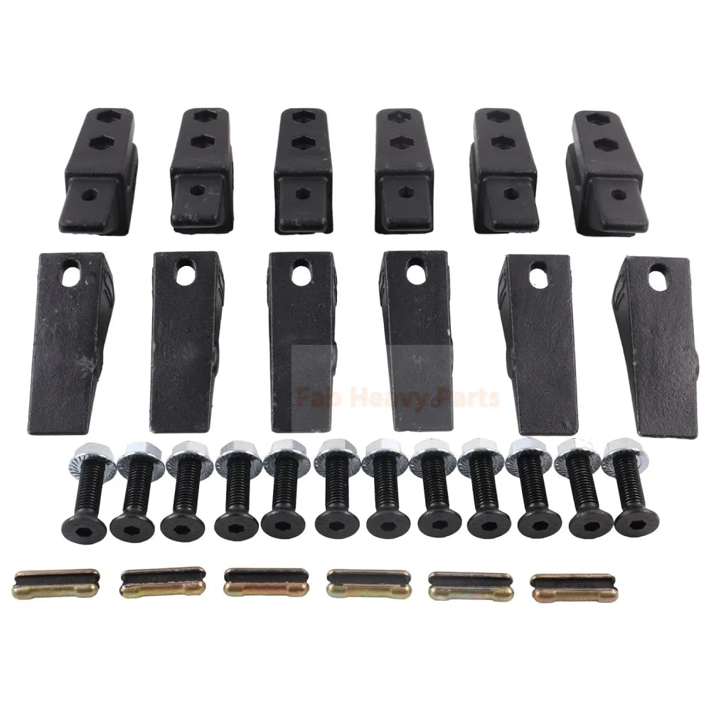 6PCS Mini Excavator Skid Bolt On Bucket Shanks 7107324 Bucket Teeth 6737325 Flex Pins 6737326 & Hardware Aftermarket Replacement For Bobcat Style Mini Excavator Skid Steers - Fab Heavy Parts