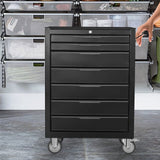 7 - Drawer Rolling Tool Chest Cabinet with Wheels and Cylinder Locking 700 Lbs Capacity Metal - Black - Fab Heavy Parts