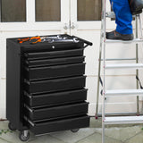 7 - Drawer Rolling Tool Chest Cabinet with Wheels and Cylinder Locking 700 Lbs Capacity Metal - Black - Fab Heavy Parts