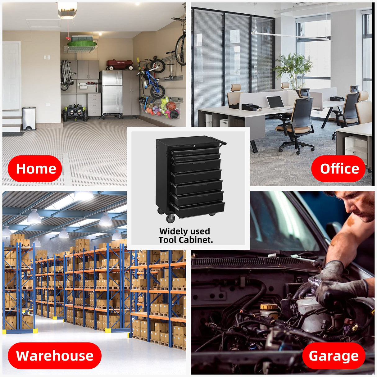 7 - Drawer Rolling Tool Chest Cabinet with Wheels and Cylinder Locking 700 Lbs Capacity Metal - Black - Fab Heavy Parts