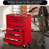 7 - Drawer Rolling Tool Chest Cabinet with Wheels and Cylinder Locking 700 Lbs Capacity Metal - Red - Fab Heavy Parts