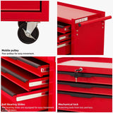 7 - Drawer Rolling Tool Chest Cabinet with Wheels and Cylinder Locking 700 Lbs Capacity Metal - Red - Fab Heavy Parts