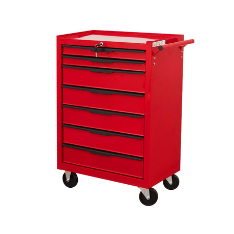 7 - Drawer Rolling Tool Chest Cabinet with Wheels and Cylinder Locking 700 Lbs Capacity Metal - Red - Fab Heavy Parts
