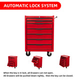 7 - Drawer Rolling Tool Chest Cabinet with Wheels and Cylinder Locking 700 Lbs Capacity Metal - Red - Fab Heavy Parts