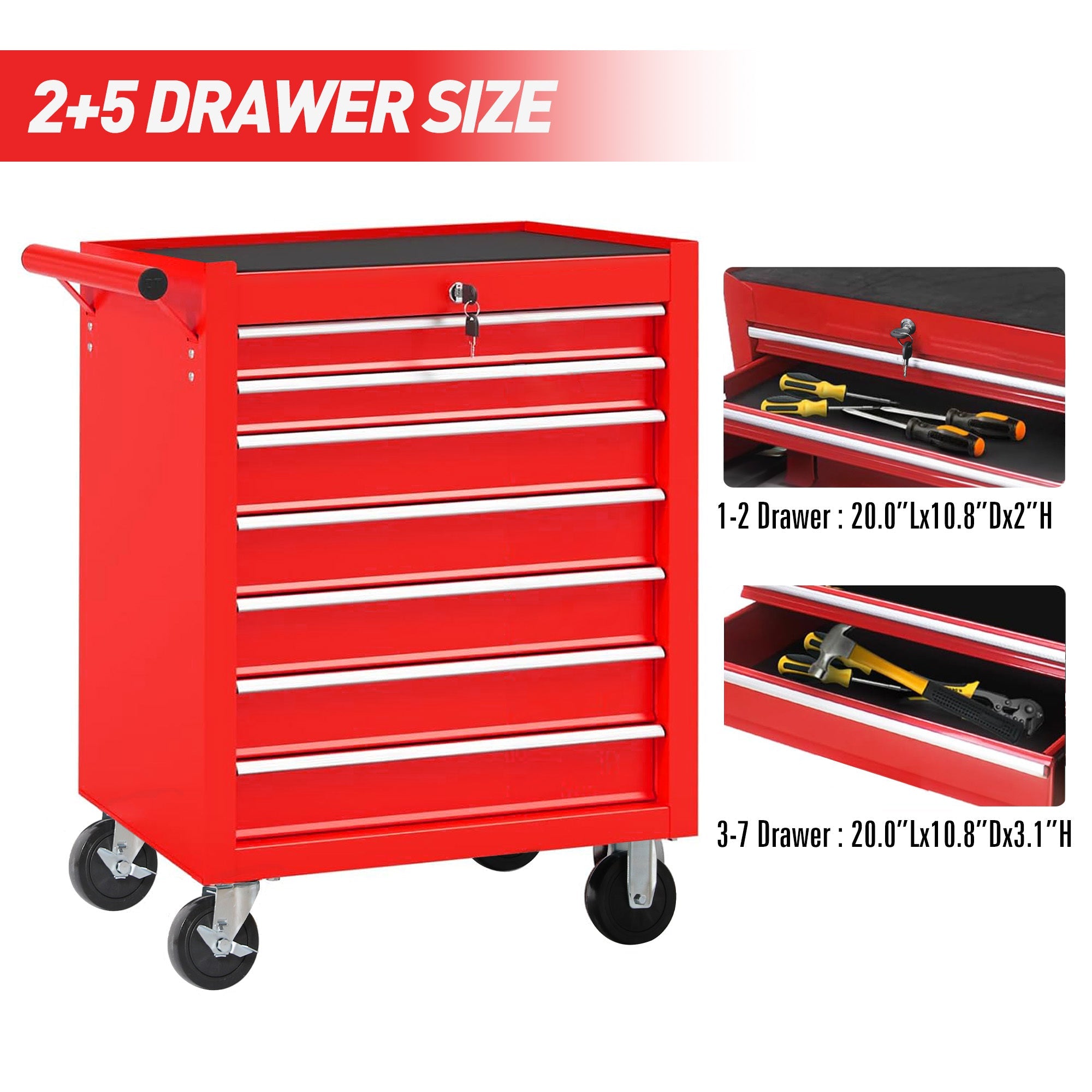 7 - Drawer Rolling Tool Chest with Wheels Multifunctional Tool Box and Storage Cabinet for Garage Workshop Repair Shop - Fab Heavy Parts