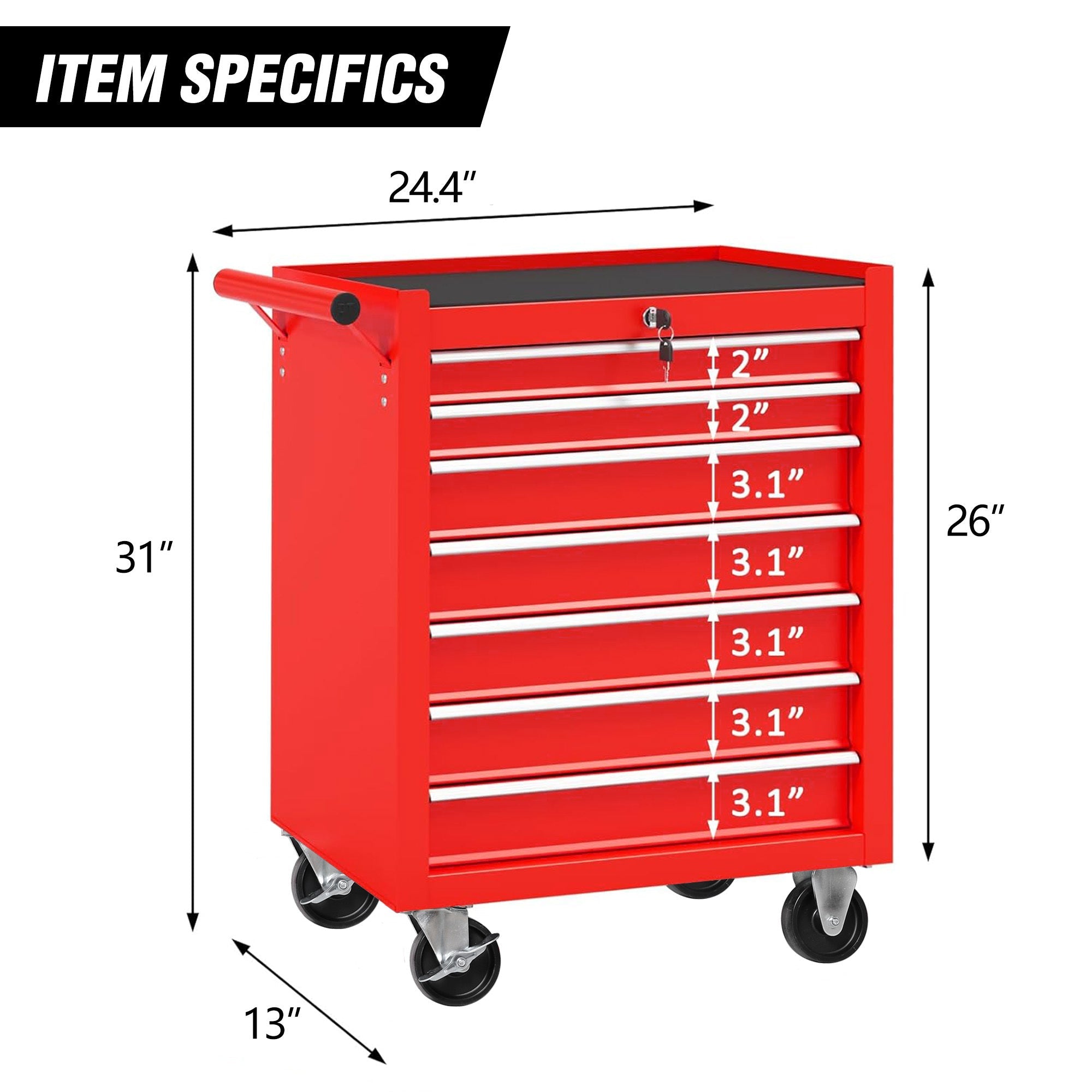 7 - Drawer Rolling Tool Chest with Wheels Multifunctional Tool Box and Storage Cabinet for Garage Workshop Repair Shop - Fab Heavy Parts